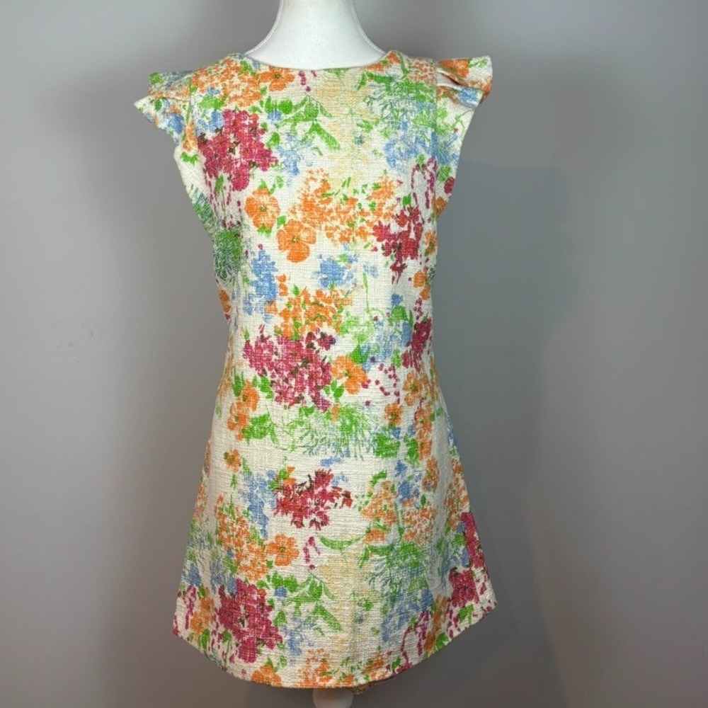Asos Womens Textured Floral Flutter Sleeve Shift‎ Dress SZ US 8 cottagecore 60's